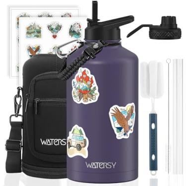 Imagem de Garrafa de água isolada de 2,5 l (fria por 48 horas), livre de BPA e à prova de vazamento, frasco de água de aço inoxidável de 1,5 galão, jarro de água com tampas de bico de canudo para academia