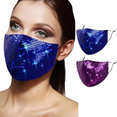 Imagem de Máscara de lantejoula reutilizável feminina adulta com glitter brilhante fashion bonito lavável designer bonito respirável ajustável brilhante brilhante brilhante chique máscaras decorativas azul roxo presente para mulheres
