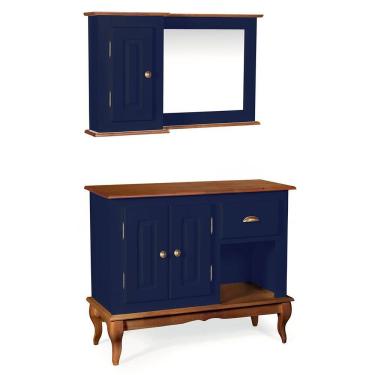 Imagem de Gabinete para Banheiro 2 Portas com Espelheira Dália 3058 - Azul Petróleo/Imbuia Glazer