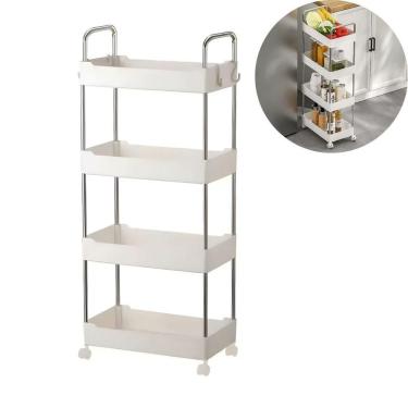 Imagem de Prateleira Multiuso 4 Andares Com Rodinhas - Organize Com Praticidade branco