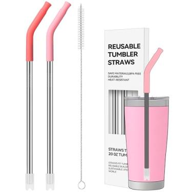 Imagem de Soledea Canudos de metal reutilizáveis, pacote com 2 canudos de aço inoxidável com ponta de silicone para copo de 590 ml, canudo de substituição longo para YETI, STANLEY, US Acrylio, BJPKPK, Simple