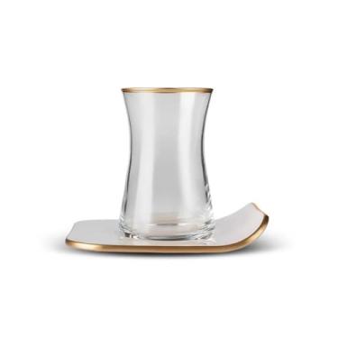 Imagem de KARACA Conjunto de chá turco retrô de 12 peças para 6 pessoas, 165 ml, 6 copos de chá turco com pires, 12 peças, chá turco, vidro, pratos de chá, creme