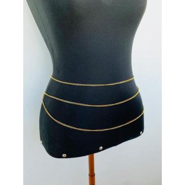 Imagem de Cintos de correntes em camadas dourado e prata Body chain - Dondocas.B