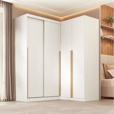 Imagem de Guarda-roupa Modular de Canto 2 Peças 4 Portas com 2 Portas de Correr Jade Cabecasa Madeiramadeira Branco Fosco