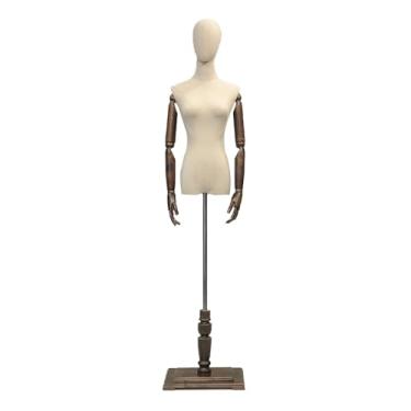 Imagem de Mannequin Manequim feminino com estrutura de metal e base de madeira maciça, manequim de exposição ajustável de 47-72"(Walnut wood,Small)