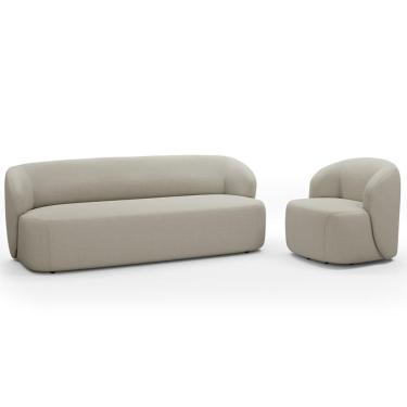 Imagem de Sofá 2 Lugares 170cm Com Poltrona Giratória Orgânica Heidy F04 Linho Bege - Lyam Decor