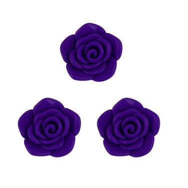 Imagem de Kit C/3 Miçanga em Resina Flor Rosa Roxo 2 cm - Meta Atacado