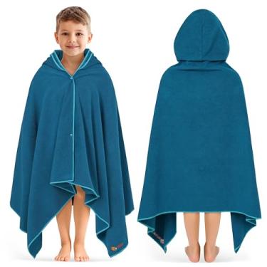 Imagem de SUN CUBE Toalha com capuz infantil, toalha de praia infantil absorvente de secagem rápida, poncho de natação e surfe, chuveiro, piscina, banho, meninos, meninas, 76 x 152 cm, idade 3-9 anos, azul