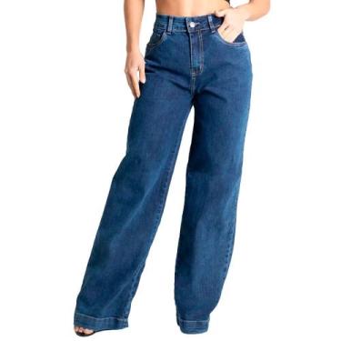 Imagem de Calça Jeans Feminina Sawary Wide Leg Azul, Azul, 42