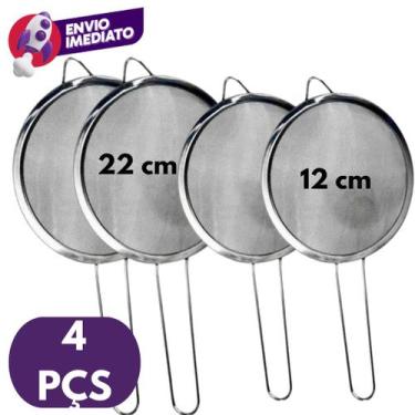 Imagem de Kit 04 Un Peneira Aço Inox Utensílio Para Cozinha Peneirar Polvilhar C