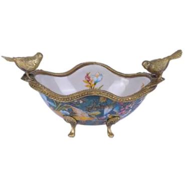 Imagem de Prato de frutas de cerâmica retrô, tigela de armazenamento floral pintada à mão criativa, fruteira decorativa para bancadas de cozinha, mesa de jantar