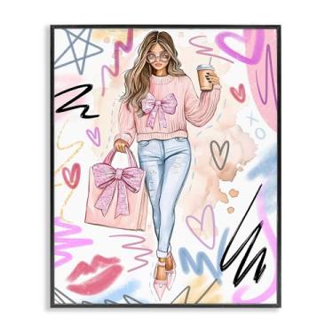 Imagem de Stupell Industries Design artístico Fashionista com bolsa e café emoldurado preto giclée por Jess Stempel, 50 x 40 cm