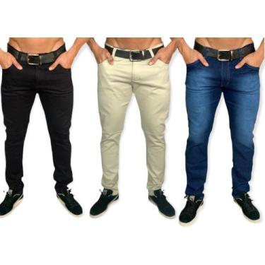 Imagem de Kit 3 calça jeans masculina slim com lycra caqui em sarja Skinny - Emp