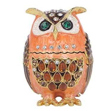 Imagem de Caixa de Enfeites de Coruja, Aparência Fofa Caixa de Enfeites de Coruja Marrom Caixa de Joias de Metal para Penteadeira Estante Armário