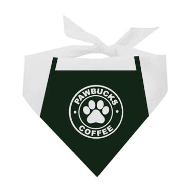Imagem de Bandana de cachorro com fantasia de café Pawbucks | Triângulo ajustável 100% algodão | Feito nos EUA | Estilo barista | Vibes de cafeteria | Fantasia engraçada de cachorro | Filhote de café |