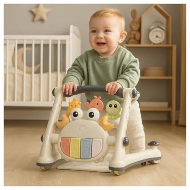 Imagem de PIPDIP SUPER Centro de Atividades Andador Infantil, 5 em 1, Musical, Ajuste de Altura, Iluminação, Regulador nas Rodinhas, Com Tapetinho, Branco com Azul.