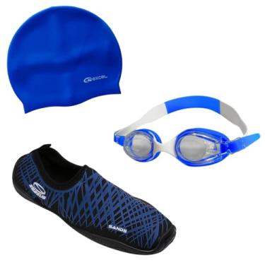 Imagem de Fun Dive Kit Natação, Óculos Coral Infantil com Lentes Incolor, Touca SC-01 Silicone Azul, Sapatilha Neoprene Sands Preta e Azul, Tamanhos 34-44 (Preto/Azul, 28)