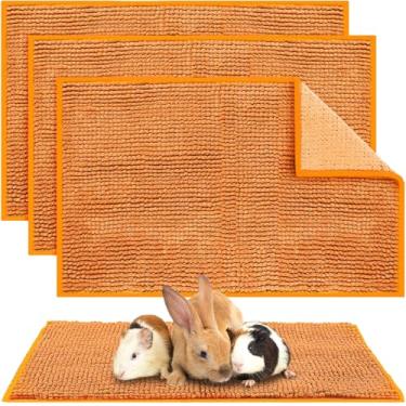Imagem de Amylove 4 peças de forro de gaiola de porquinho-da-índia roupa de cama lavável de lã para xixi tapetes reutilizáveis de treinamento de animais pequenos cama de dormir para coelhinho hamster (laranja