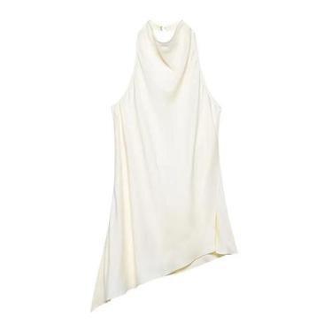 Imagem de Top Feminino Sem Mangas Com Decote Halter Plissado Assimétrico Vintage