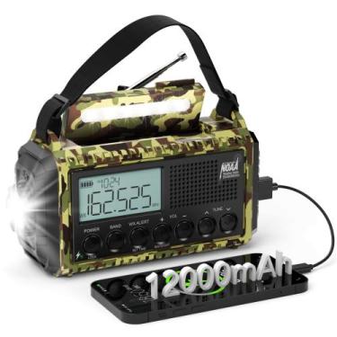 Imagem de Rádio meteorológico de emergência PPLEE 12000mAh com manivela solar