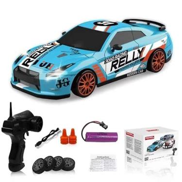 Imagem de Carrinho de Controle Remoto Drift Rally Skyline Gtr, Rodas Extras, Recarregável, Obstáculos (Azul)