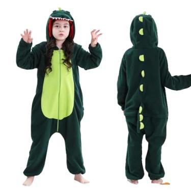 Imagem de ZephyrPourset Pijama infantil macacão de animal fantasia cosplay de Halloween, roupa de dormir de uma peça, Dinossauro verde, 8-10 Years