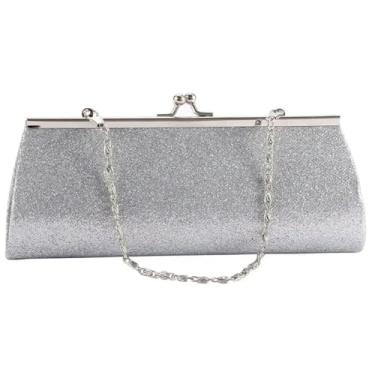 Imagem de 1 pç bolsa feminina de noite bolsa de mão brilhante glitter clutch bolsa de casamento corrente banquete de noiva bolsa de ombro, A, prata