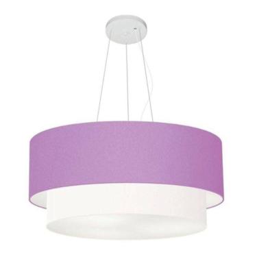 Imagem de Lustre Pendente Duplo Cilíndrico Vivare Md-4082 Cúpula Tecido 60x50cm - Bivolt Lilás-branco 110v/220v