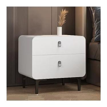 Imagem de Mesa de cabeceira toda de madeira maciça, mesa de cabeceira simples, com duas gavetas, lateral estreita, pequena, armazenamento de cor sólida, gaveta espessa, silenciosa, móvel de cabeceira, mesa de