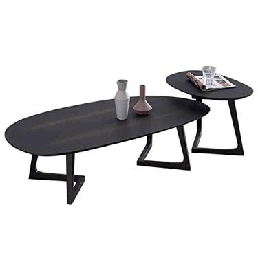 Imagem de Mesa de centro de madeira, nogueira, conjuntos, mesas de centro industriais 2 em 1 para sala de estar fácil montagem