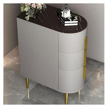Imagem de Mesa de centro de design simples, mesa de canto estreita com gaveta, mesa lateral de madeira maciça, mesa lateral de 3 camadas, mesa de cabeceira fina para sofá pequena para espaço pequeno, para sala