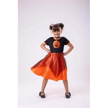 Imagem de Fantasia Halloween Infantil Menina Bruxinha Abóbora Laranja - Estilo e