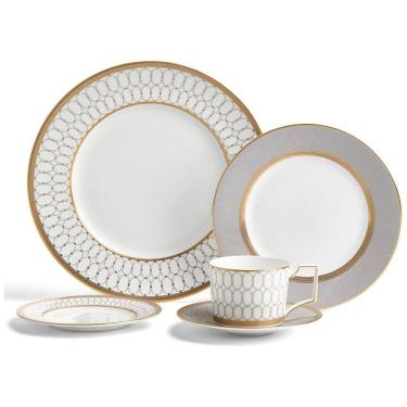Imagem de Conjunto de Aparelho de Jantar em Alta Qualidade e Elegância com 5 Peças e Material de Porcelana, Wedgwood 1065319, Branco, Cinza e Detalhes