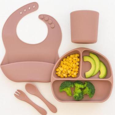 Imagem de Kit Alimentação 5 Peças Kit Prato Babador Copo Silicone - LittleFante