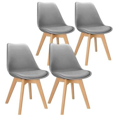Imagem de Kit 4 Cadeiras Charles Eames Leda Design Wood Estofada Cinza