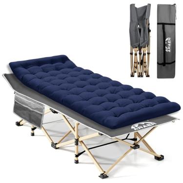 Imagem de Cama Dobrável Portátil para Acampamento com Acolchoado e Bolsa de Transporte, Suporta 204 kg, ARAER, Cinza e Azul
