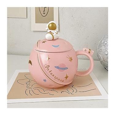 Imagem de Caneca de cerâmica com tampa colher xícara de café copo de água casal caneca fofa xícaras de café da manhã presente para meninas caneca de café (tamanho: B)