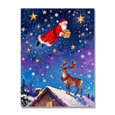 Imagem de Pôster de Natal de casa de fazenda, estampa de férias de inverno, decoração de parede de Natal vintage para decoração de galeria de quarto de fazenda (pintura 24). Tela de 80 x 105 cm - 31,5 x 41,3