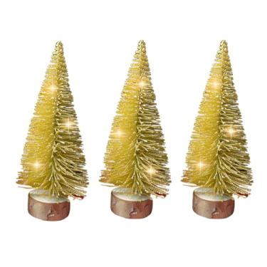 Imagem de Kit 3 Mini Árvores de Natal Pinheiro 15cm Dourada com 1 Luz LED Fio de Fada Pisca Pisca 3m, Enfeite Natal Decoração Natalina Premium - Decoração de Natal Ideal para Mesas, Estantes e Bancada