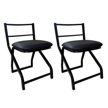 Imagem de Conjunto 2 Cadeiras Banqueta Baixa Metal Estilo Industrial Assento Corino Preto