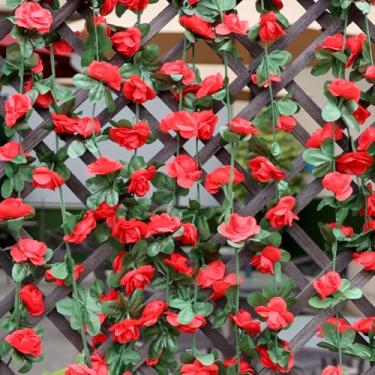 Imagem de Videira de flores artificiais de peônia de 250 cm para decoração de quarto de casamento, casa, primavera, outono, jardim, arco, planta falsa, videira, rosa vermelha