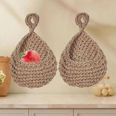 Imagem de Cesta de frutas pendurada na cozinha, cesta de cebola para despensa, vegetais e frutas para batata (marrom escuro)