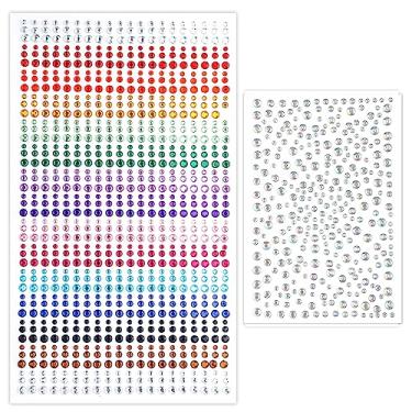 Imagem de 1250 peças de pedras adesivas para rosto, joias, adesivos autoadesivos, diamantes para maquiagem, pedras de unhas, para rosto, olho, barriga, braço, corpo, decoração de unhas, festa (1 colorido, 1