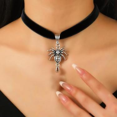 Imagem de Gargantilha feminina de veludo de aranha de Halloween, gótico, vintage, prata, com pingente, punk, ajustável, de veludo, preto, baile de máscaras, baile de máscaras, decoração de carnaval, cosplay