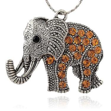 Imagem de 2 pingentes grandes de metal elefante estilo tibetano liga strass pingentes grandes prata antiga pingentes pendentes para colar faça você mesmo chaveiro joias 43 x 51 x 5,5 mm, laranja