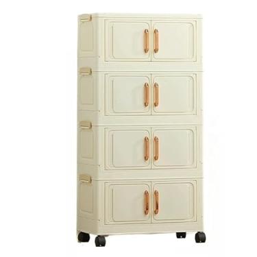 Imagem de Caixa Organizadora Multiuso Dobrável com Rodinhas e Porta – Empilhável Ideal para Banheiro Cozinha Roupas e Closet (50cm(leite branco 4 camadas))