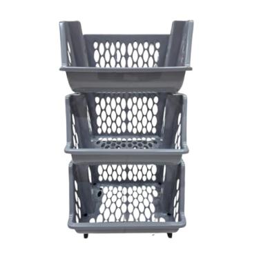 Imagem de Cesto Organizador Multiuso com Rodinhas 2 3 ou 4 Andares – Empilhável e Durável para Cozinha Banheiro e Lavanderia(triplo chumbo)