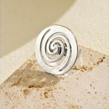 Imagem de Anéis em espiral minimalistas para mulheres, anel de abertura de polegar ajustável em espiral delicado dourado para viagens, Metal, Sem pedra preciosa