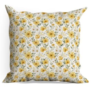 Imagem de Capas de almofada de flores amarelas pacote com 18 x 18 capas de almofadas florais vintage para sala de estar, casa de fazenda, quarto, sofá-cama, decoração de assento de carro, almofada estética
