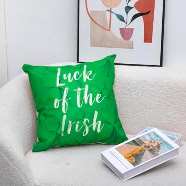 Imagem de Almofada decorativa do Dia de São Patrício, 45,7 x 45,7 cm Luck of the Irish Green Shamrock, travesseiro festivo para sofá e cama